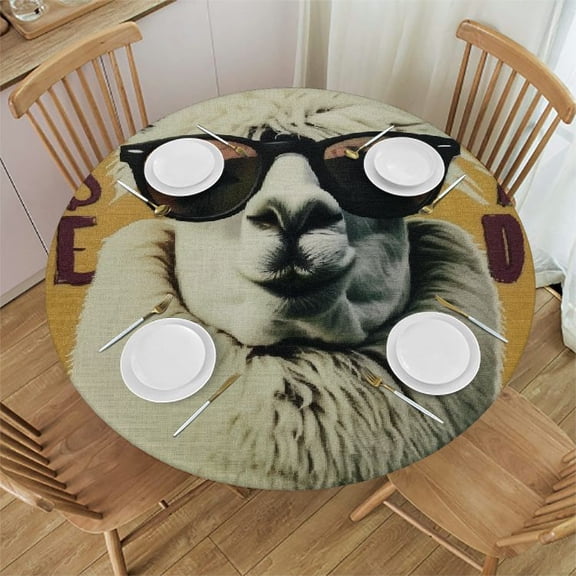 BCIIG Llama Sunglasses Drama Round Table Cover Stain Resistant Washable Indoor Outdoor Tablecloth Kitchen Dining Wedding Parties Great Home Kitchen Parties Holiday Dinner Tablecloths