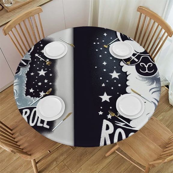 BCIIG Llama Sunglasses Stars Round Table Cover Stain Resistant Washable Indoor Outdoor Tablecloth Kitchen Dining Wedding Parties 100% Polyester Fiber 46-50