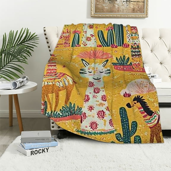 BCIIG Llamas Cactus Intricate Detail Warm Lightweight Blanket Soft Fleece Blankets All Seasons Sofa Decor Gift 50x60in