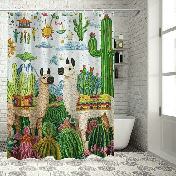 BCIIG Llamas Cactuses Shower Curtain Chic Modern Bathroom Decor 36"x72