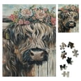 thumbnail image 1 of BCIIG Long Haired Cow Flower Crown Folk Art Wooden Jigsaw Puzzle Vertical Style Wooden Gift for Family Friends 500PCS, 1 of 8
