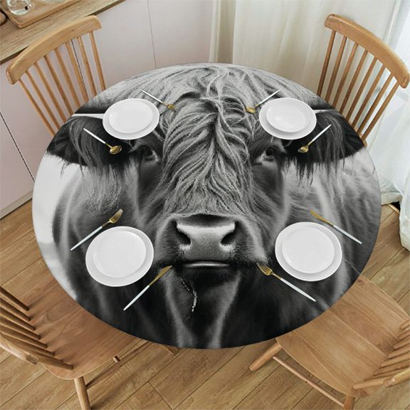 BCIIG Long Horn Bull Round Table Cover Stain Resistant Washable Indoor Outdoor Tablecloth Kitchen Dining Wedding Parties 100% Polyester Fiber 42-46