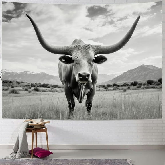 BCIIG Long Horn Steer Tapestry Wall Hanging Unique Style for Home Decor, Graphic Tapestries for Living Room Bedroom Farmhouse Dorm, 4 Sizes Available 40x30inch