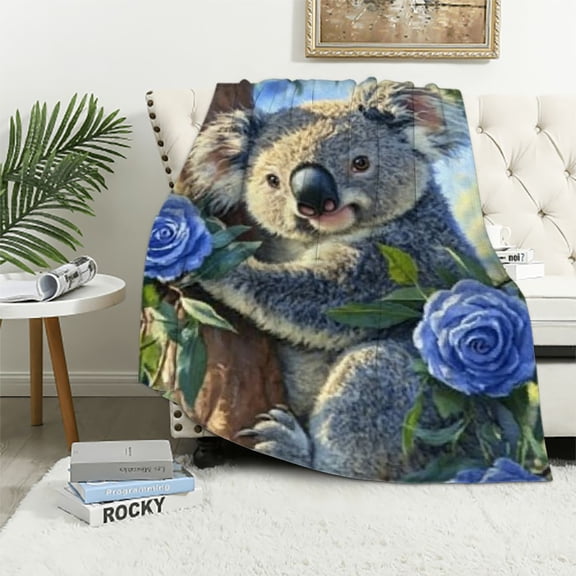 BCIIG Lovely Koala Blanket - Lightweight, Soft & Cozy Flannel Plush Throw Blanket for Travel, Sofa, Bedroom, Office - Warm Decor for Adults Kids Women 40x50in