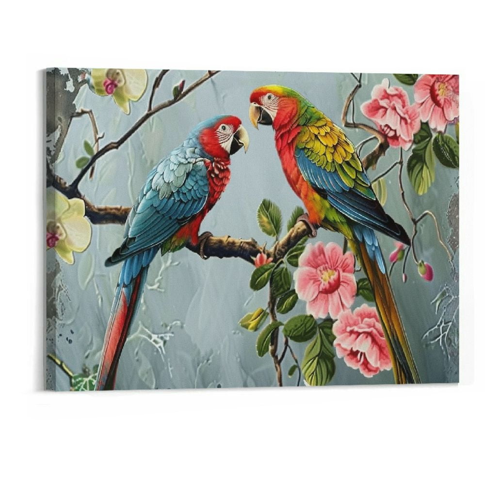 View of BCIIG Macaw birds Wall Art Canvas Print for Home Walls Parrot Love ...