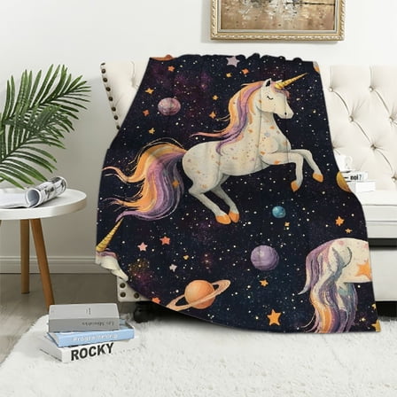 BCIIG Magical Animal Blanket Cute Unicorn and Outer Space Dark Throw Blankets,Birthday Gifts for Girls Boys,Lightweight Soft for Sofa Couch Bed Room Travel Stylish Decor 40x50in