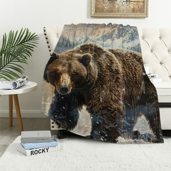 BCIIG for Majestic Mountain Bear Throw Blanket - Realistic Alpine Wildlife Design, Plush, Soft, Comfy, Lightweight - Warm, Fuzzy, Anti-Pilling Flannel for Sofa, Couch, Bedroom 50x60in