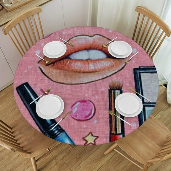 BCIIG Makeup Cosmetics Maximalism Round Tablecloth Stain-Resistant 100% Polyester 38"-42