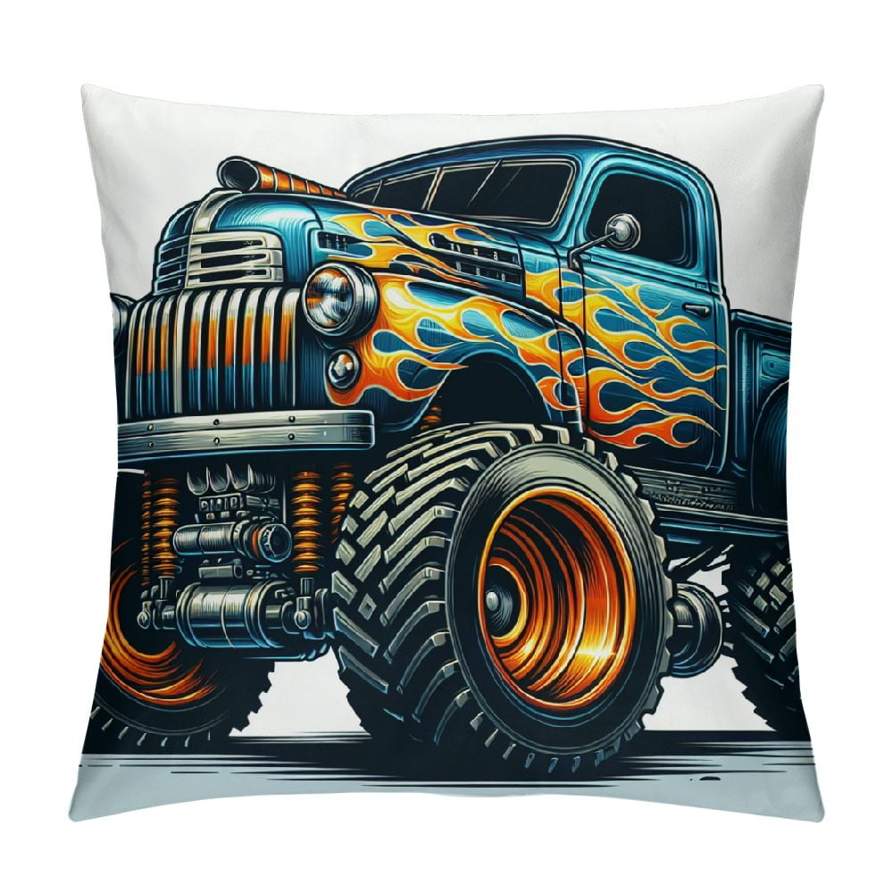 BCIIG Man Cave Throw Pillow Cushion Cover, Cartoon Monster Truck with