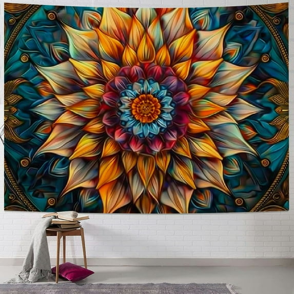 BCIIG Mandala Floral Tapestry Boho Multicolor Flower Psychedelic Wall Hanging Tapestry for Bedroom Blue Orange Tarot Aesthetic witchy Tapestry for Home Dorm Decor Hippie Tapestry