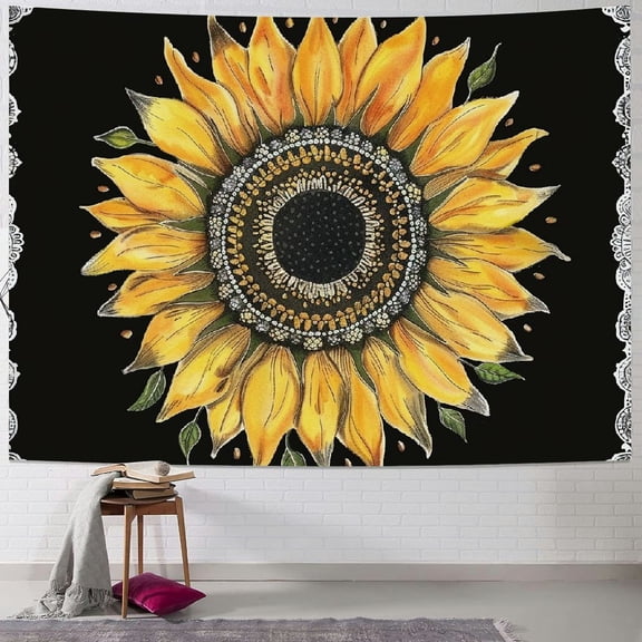 BCIIG Mandala Sunflower Tapestry, Trippy Yellow Floral Flower on Black Small Tapestry Wall Hanging for Bedroom, Hippie Tapestry Beach Blanket College Dorm Home Decor