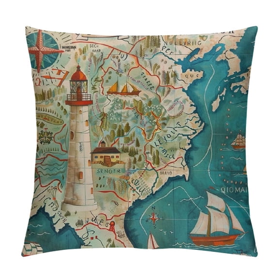 BCIIG  Map Decor Throw Pillow Cushion Cover,Croatia Map Travel with Croatian Landmarks People Food and Plants Cotton Linen Decorative Square Accent Pillow Case, 24 X 24 Inches