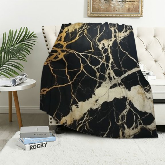 BCIIG Marble Gold Abstract Warm Lightweight Blanket Soft Fleece Throw Blanket Living Rooms Sofa Decor All Seasons 60x80in