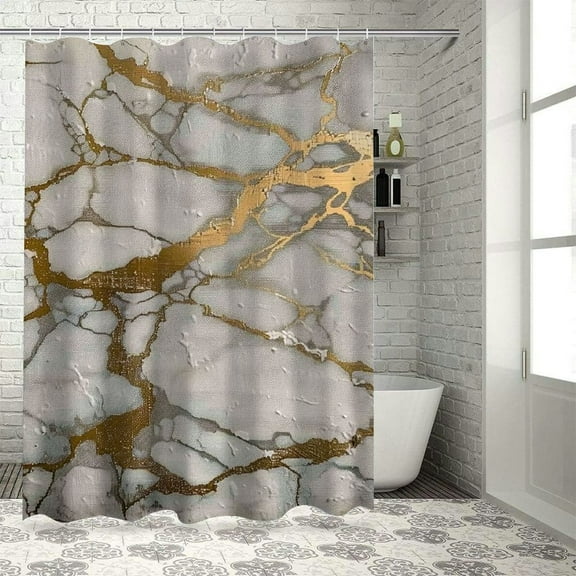 BCIIG Marble Gold Accents Bathroom Decor Set with Hooks Polyester Fabric Shower Curtain for Home Bathtubs Decoration 36x72