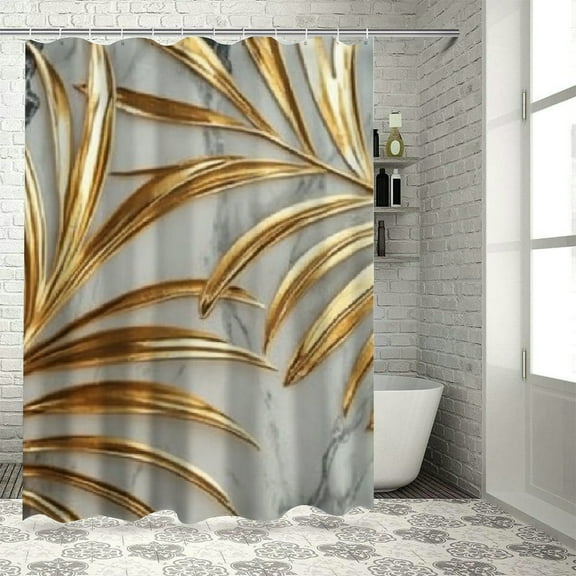 BCIIG Marble Gold Leaves Art Deco Shower Curtain Set with Hooks 36"x72