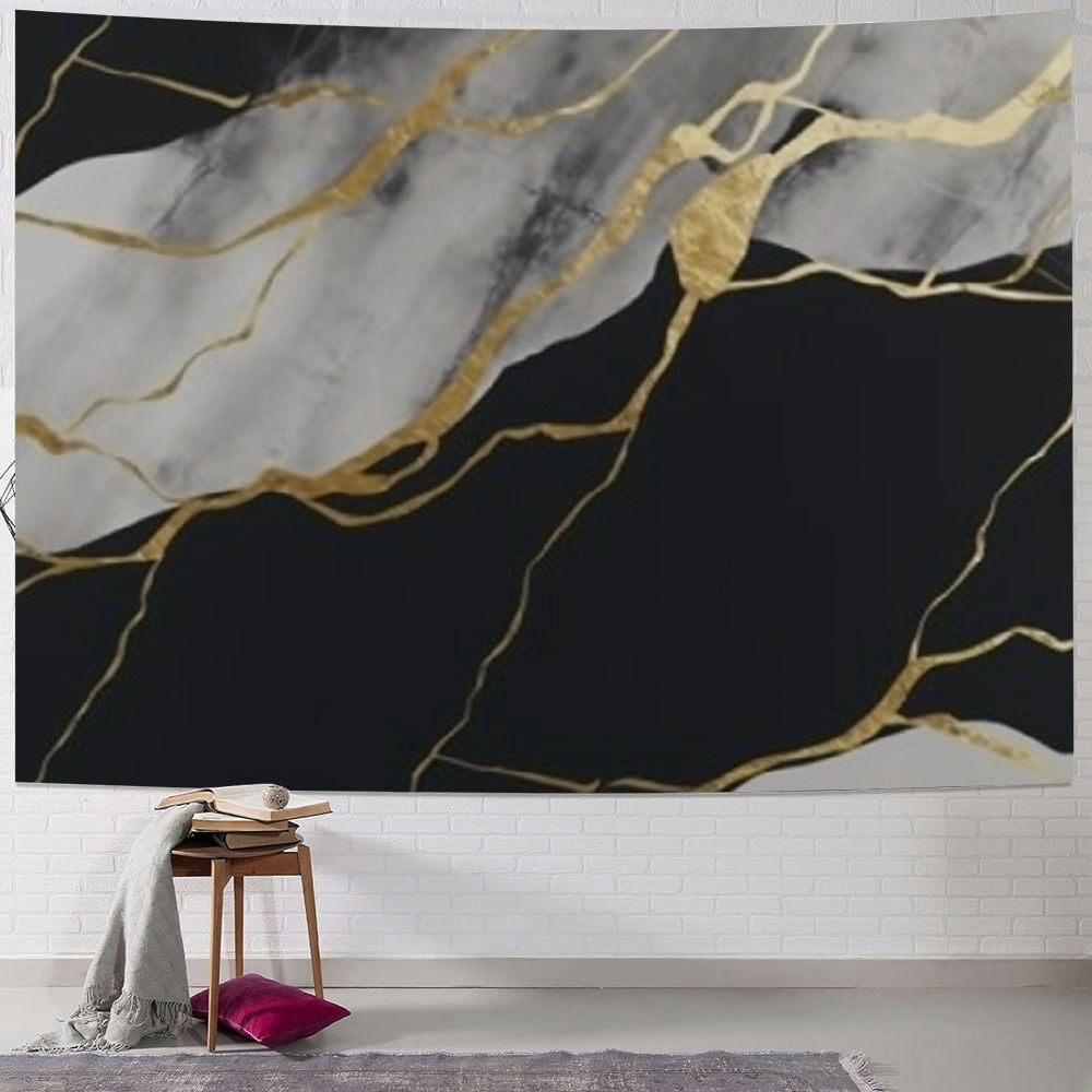 Image showcasing BCIIG Marble Gold Texture Tapestry Wall Hanging Unique Style Graphic ...