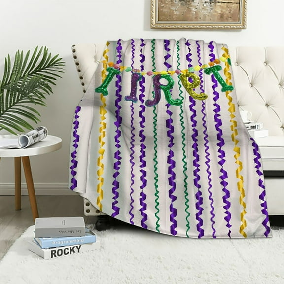 BCIIG Mardi Gras Banner Streamers Warm Lightweight Blanket Soft Fleece Blanket for All Seasons Sofa Decor Cow Gifts All Seasons 40x50in