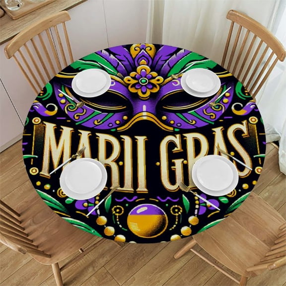 BCIIG Mardi Gras Mask Round Tablecloth Stain Resistant Washable Indoor Outdoor Kitchen Dining Wedding Parties Tablecloths 100% Polyester Fiber 54-58