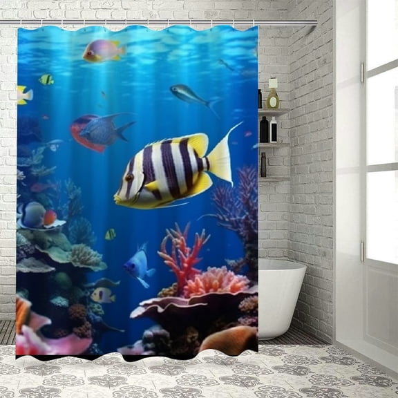 BCIIG Marine Life Bathroom Decor Set with Hooks, Colorful Luxurious Polyester Shower Curtain Set, Home Bathtubs Decoration, Waterproof Fabric, Gift Ideas 60"x72