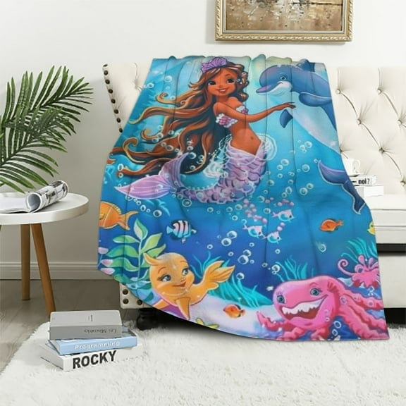 BCIIG Mermaid Blanket Gifts for Kids Girls Cute Cartoon sea Tail Throw Blankets Soft Warm Lightweight Cozy Fish Animal Throws for Bed Living Room Sofa Couch Birthday Decor 60x80in