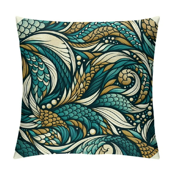 BCIIG  Mermaid Pillow Cases Decorative with Sequin Teal Mermaid Scales Throw Pillow Covers 18" x 18" Inch Cotton Linen Cushion Cover for Men Women Blue Brown