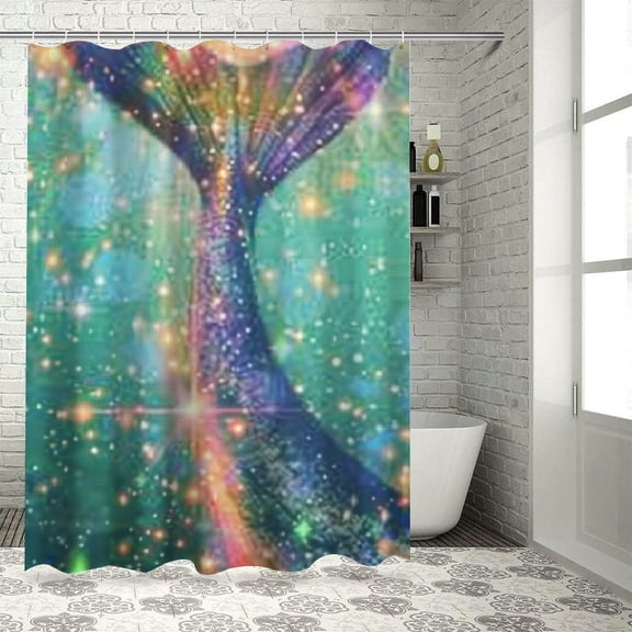 BCIIG Mermaid Tail Stars Sky Chic Modern Bathroom Decor Shower Curtain with Hooks 100% Polyester Fiber Washable 69"x72