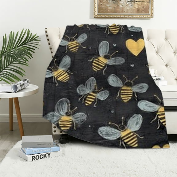 BCIIG  Micro  Blanket Throw Blanket Bumble Bees Print Ultra-Soft Fuzzy Light Weight Cozy Warm Fluffy Plush Blanket Microfiber for Bed Couch Chair Living Room Fall Winter Spring 40x50in