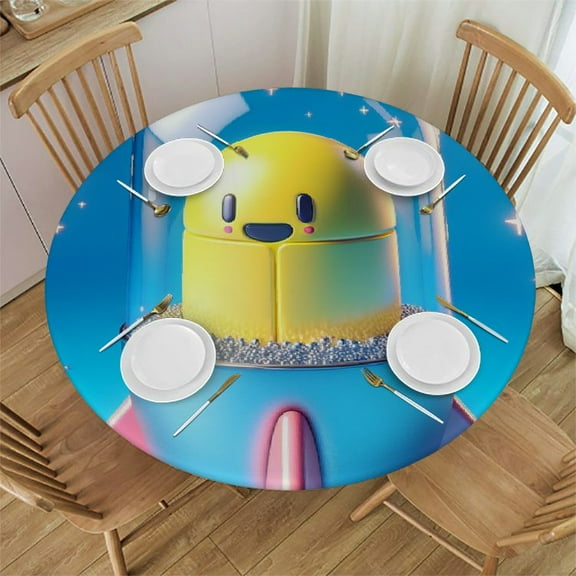 BCIIG Minion Rocket Space Adventure Round Table Cover Stain Resistant Washable 100% Polyester Fiber for Indoor Outdoor Kitchen Dining Wedding Parties Table Cloth 54-58