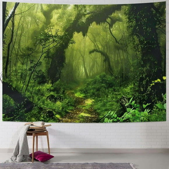 BCIIG  Misty Forest Tapestry Magical Nature Green Tree Wall Tapestry Rainforest Landscape Tapestry Wall Hanging Bohemian Psychedelic Tapestry for Bedroom Living Room Dorm