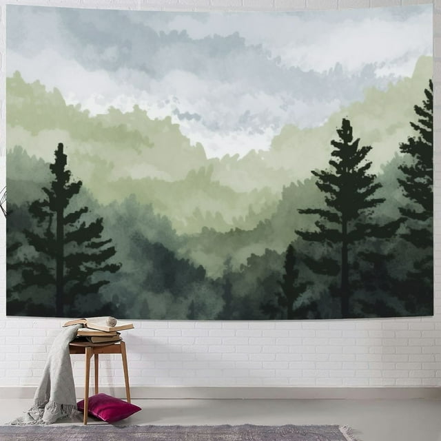 BCIIG Misty Mountain Tapestry Wall Hanging Foggy Forest Tree Nature