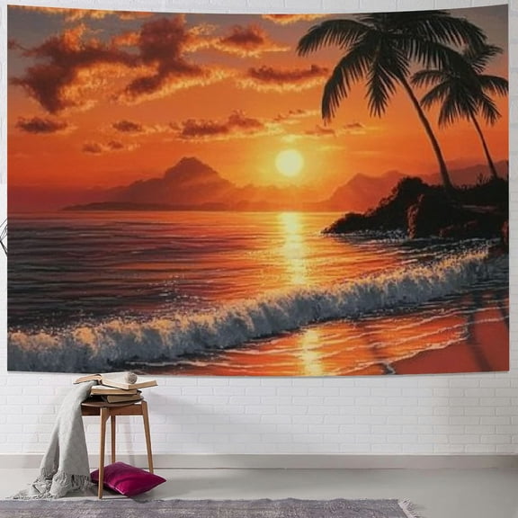 BCIIG Modern Wall Tapestry, Palm Tree Sun Landscape Print Large Polyester Hanging Art Decor for Bedroom, Living Room, Dorm - Includes Hooks And Clips 40x60inch