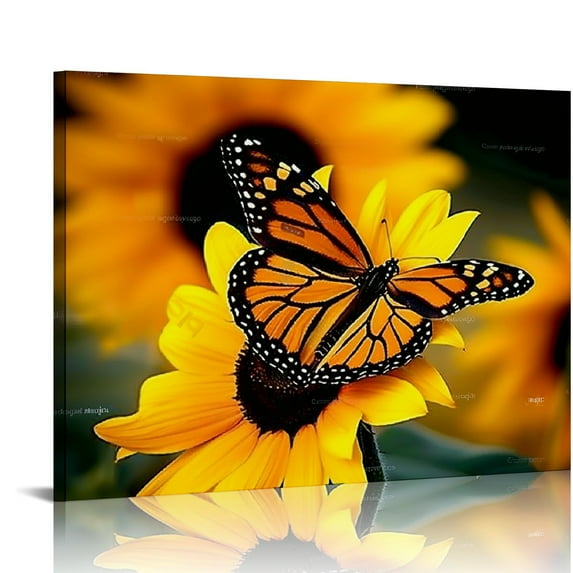 BCIIG Monarch Butterflies On Sunflowers Decorative Wall Art  Pictures Canvas Prints plant Colorful  for Home Art Print for Living Room Bedroom Unframed 20"x16" 20x16in