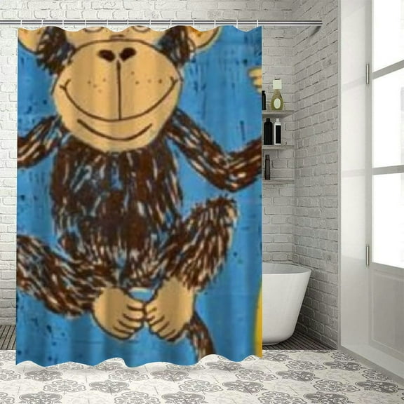 BCIIG Monkey Banana Bathroom Decoration Set with Hooks, Colorful Luxury Polyester Cloth Shower Curtain, Vibrant HD Print and Waterproof, Easy Install and Maintain 69"x72