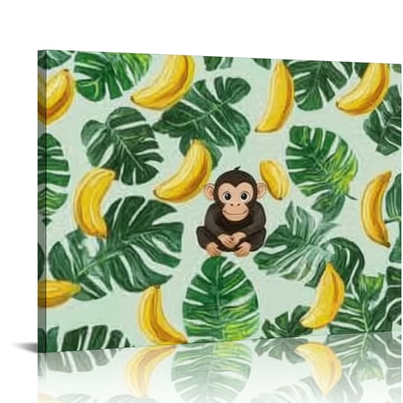 BCIIG Monkey Banana Jungle Canvas Prints Wall Art for Home Decor 16x12in