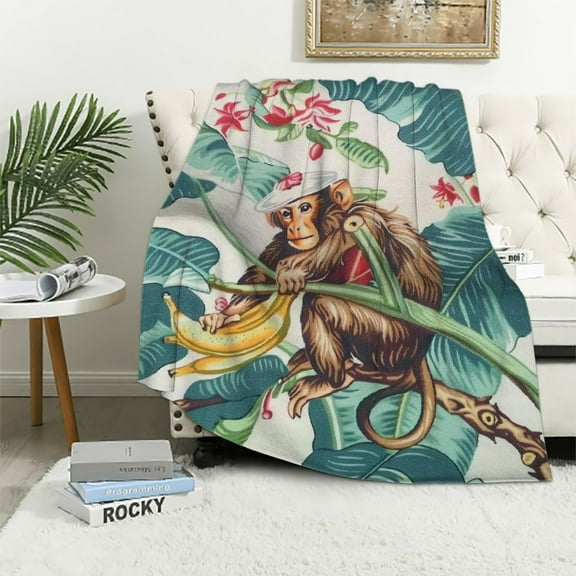 BCIIG Monkey Banana Tree Branch Warm Lightweight Blanket Soft Fleece Blankets for All Seasons, Cow Gifts Blanket for Living Rooms Sofa Decor, Exquisite Gifts 40x50in