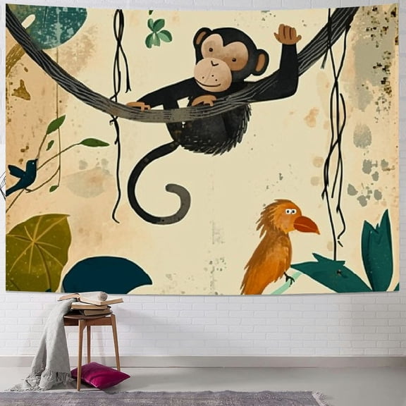 BCIIG Monkey Bird Tree Branch Tapestry Wall Hanging Unique Style Graphic Tapestries Home Wall Decor Art for Living Room Bedroom Apartment Farmhouse Dorm 50x40inch