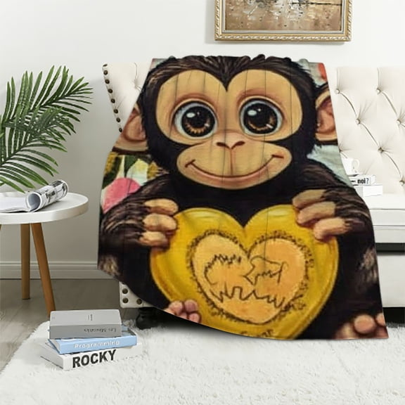 BCIIG Monkey Blanket - Soft, Fuzzy & Cozy - 50x40 Inches Small Blanket for Crib, Sofa - Black Cute Throw Blanket Gifts for Girls 50x60in