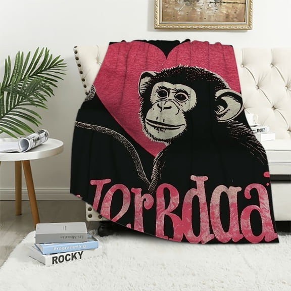 BCIIG Monkey Heart Slogan Warm Lightweight Blanket Soft Fleece Throw Blanket Living Rooms Sofa Decor Cow Gifts Blanket All Seasons Long-Lasting Blanket for Excellent Hand Feel 60x80in