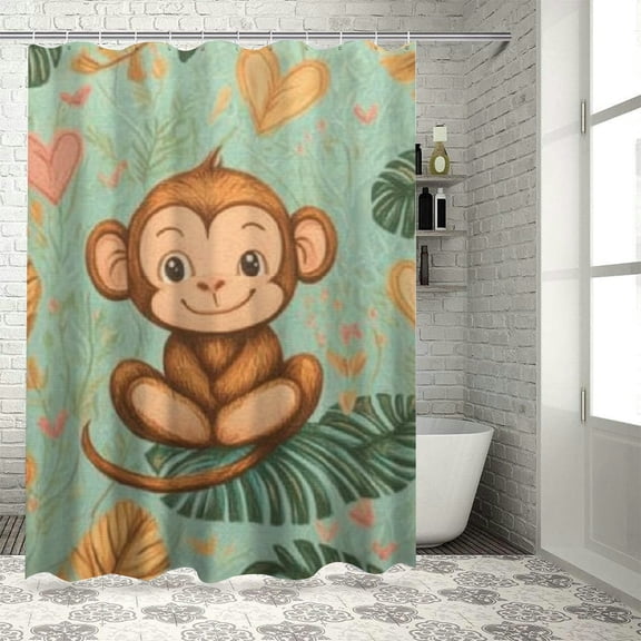 BCIIG Monkey Leaves Hearts Bathroom Shower Curtain with Hooks 36"x72
