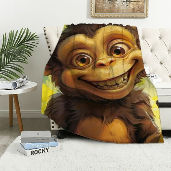 BCIIG Monkey Smile Banana Tree Warm Lightweight Soft Fleece Blanket Throw Blanket All Seasons Long-Lasting Blanket for Living Rooms Sofa Decor Cow Gifts Bed 60x80in