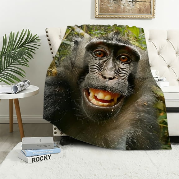 BCIIG Monkey Smile Jungle Soft Fleece Blanket Lightweight Throw Blanket All Seasons Excellent Hand Feel Living Rooms Sofa Decor Cow Gifts Blanket 60x80in