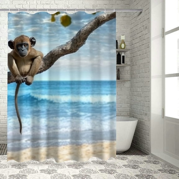 BCIIG Monkey Tree Branch Shower Curtain with Hooks 100% Polyester 36"x72