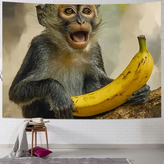 BCIIG Monkey Wall Hanging for Bedroom Living Room Monkey with Banana on Tree Wall Blanket Tapestries Animal Theme Tapestry Microfiber Home Wall Decoration, Large 40x60inch