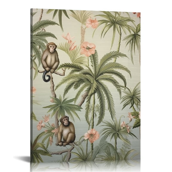BCIIG Monkeys Flowers Palm Tree Fine Art Aesthetic Poster & Print Wall Painting for Living Room Bedroom Home Office Decor 16x20 in