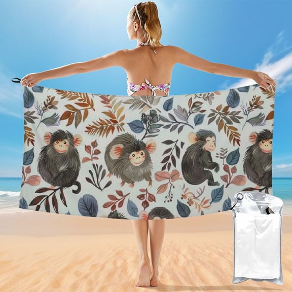 BCIIG Monkeys Leaves Pattern Quick Dry Bath Towel Ultra-Fine Fiber Beach Towel 27.5x55in, Lightweight & Absorbent Towel, Perfect for Travel & Kids, Unique Gift 55x27.5in