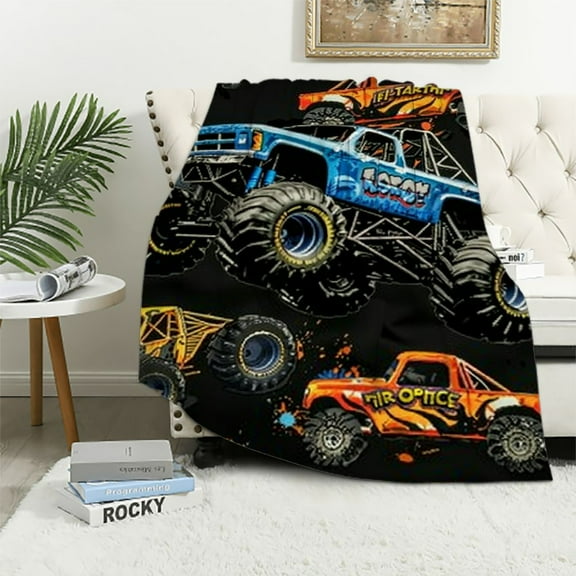 BCIIG Monster Cartoon Truck Throw Blanket Car Gift for Boys Kids Bedding Room Decor Flannel Blankets Microfiber Soft Warm for Couch Sofa Bed Livingroom Beach Travel 40x50in