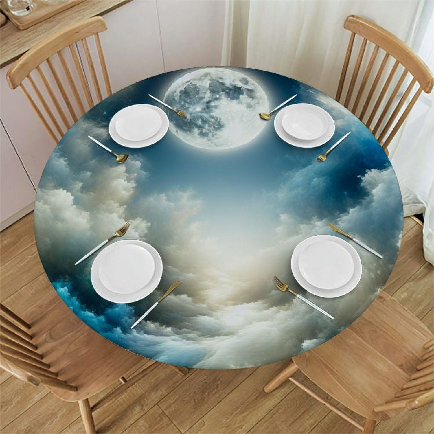 BCIIG Moon Clouds Night Round Table Cover Stain Resistant Washable