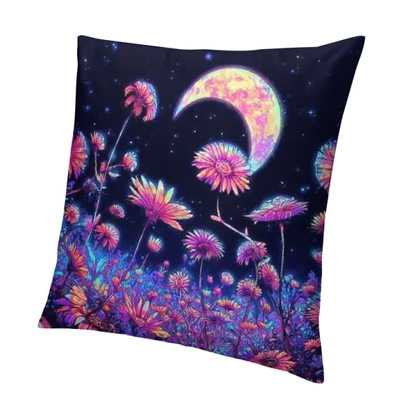 BCIIG Moon Flowers Night Sky Pillowcase with Zipper Closure 18x18in