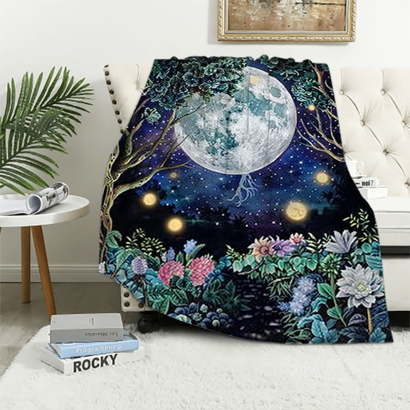 BCIIG Moon Forest Magic Warm Lightweight Flannel Blanket Soft Fleece Throw Blanket for All Seasons, Living Rooms Sofa Decor Cow Gifts, Various Sizes 40x50in