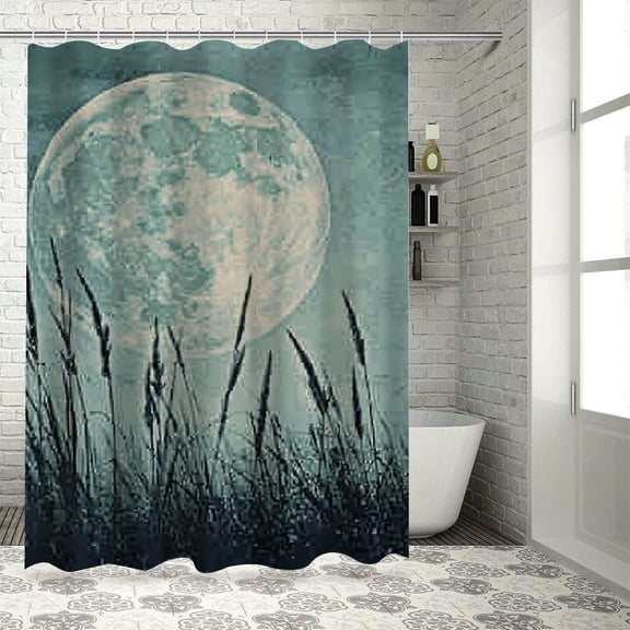 BCIIG Moon Grass Sky Bathroom Decor Set with Hooks, Colorful Luxurious Graphic Print Polyester Fabric Shower Curtain Set, Waterproof Bathroom Decor, 100% Polyester Fabric, Easy Installation 36x72